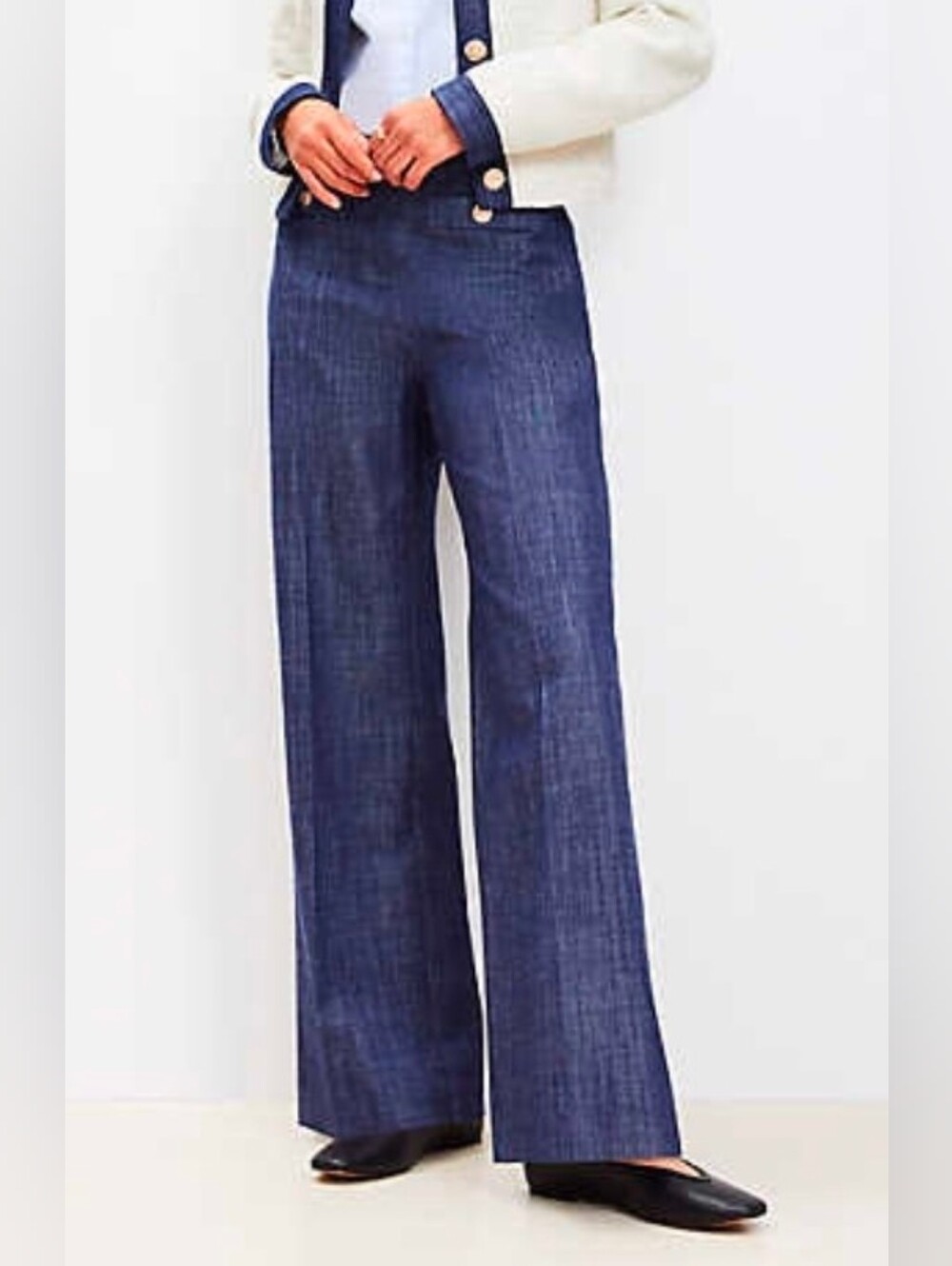 Women's Blue Linen-Blend Wide Leg Pants
